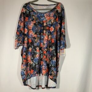 LulaRoe Irma Black Multi-Colour Floral Tunic T-Shirt Top NWT